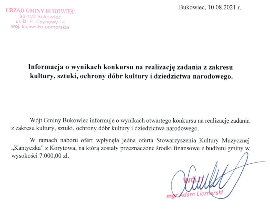 Informacja o wynikach konkursu