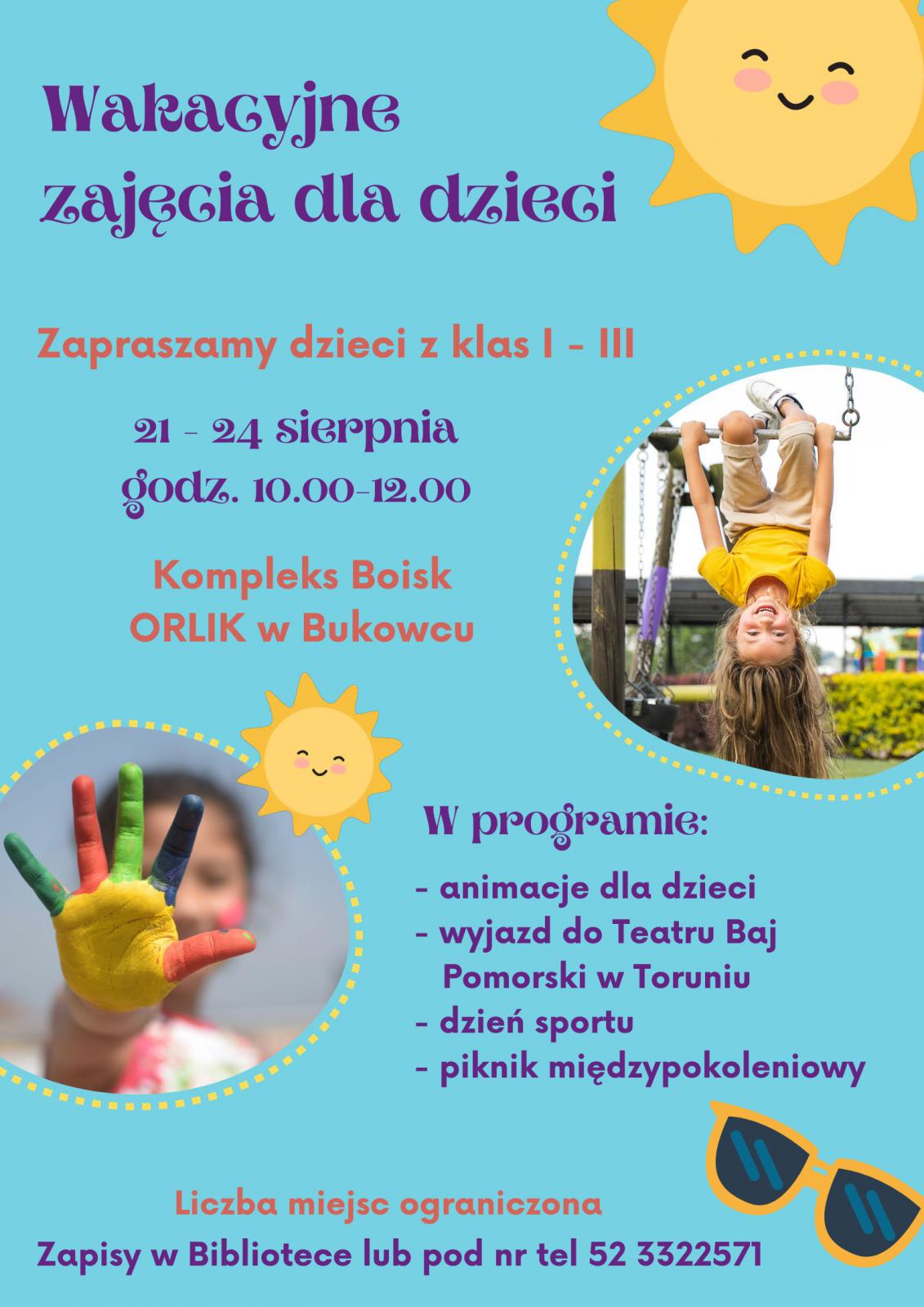 Wakacyjne zajęcia dla dzieci - plakat