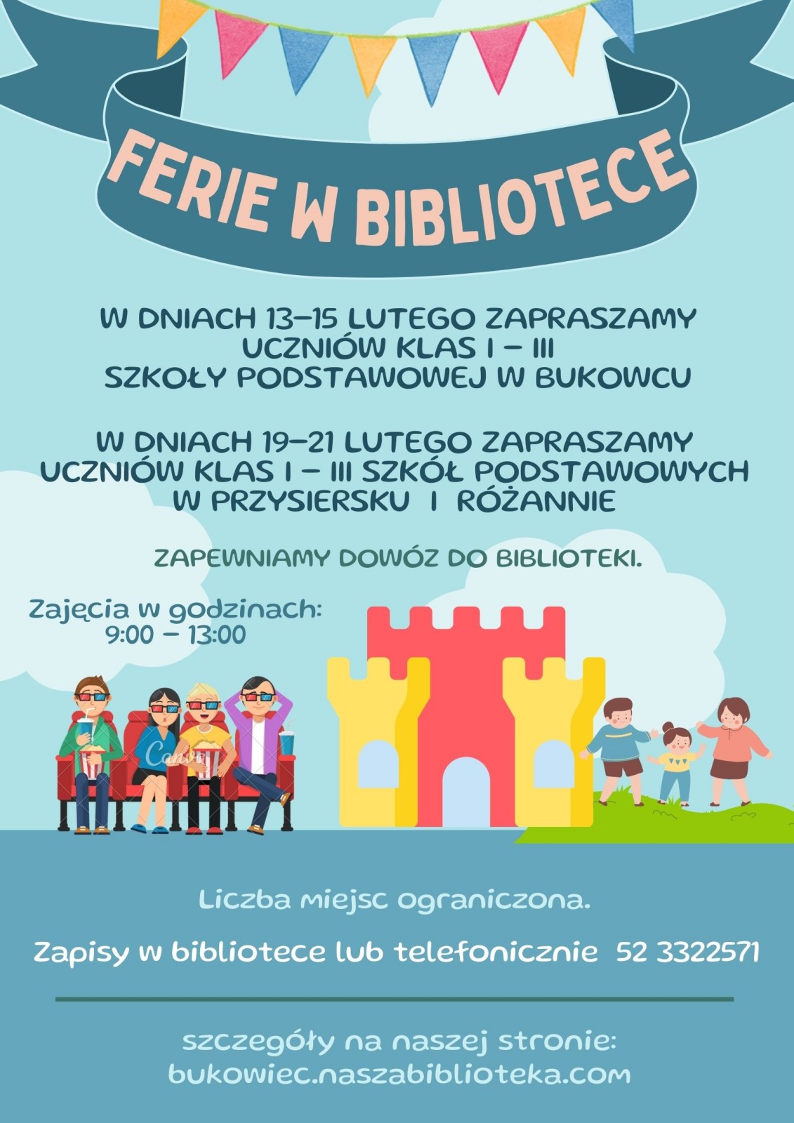 Ferie w bibliotece - plakat