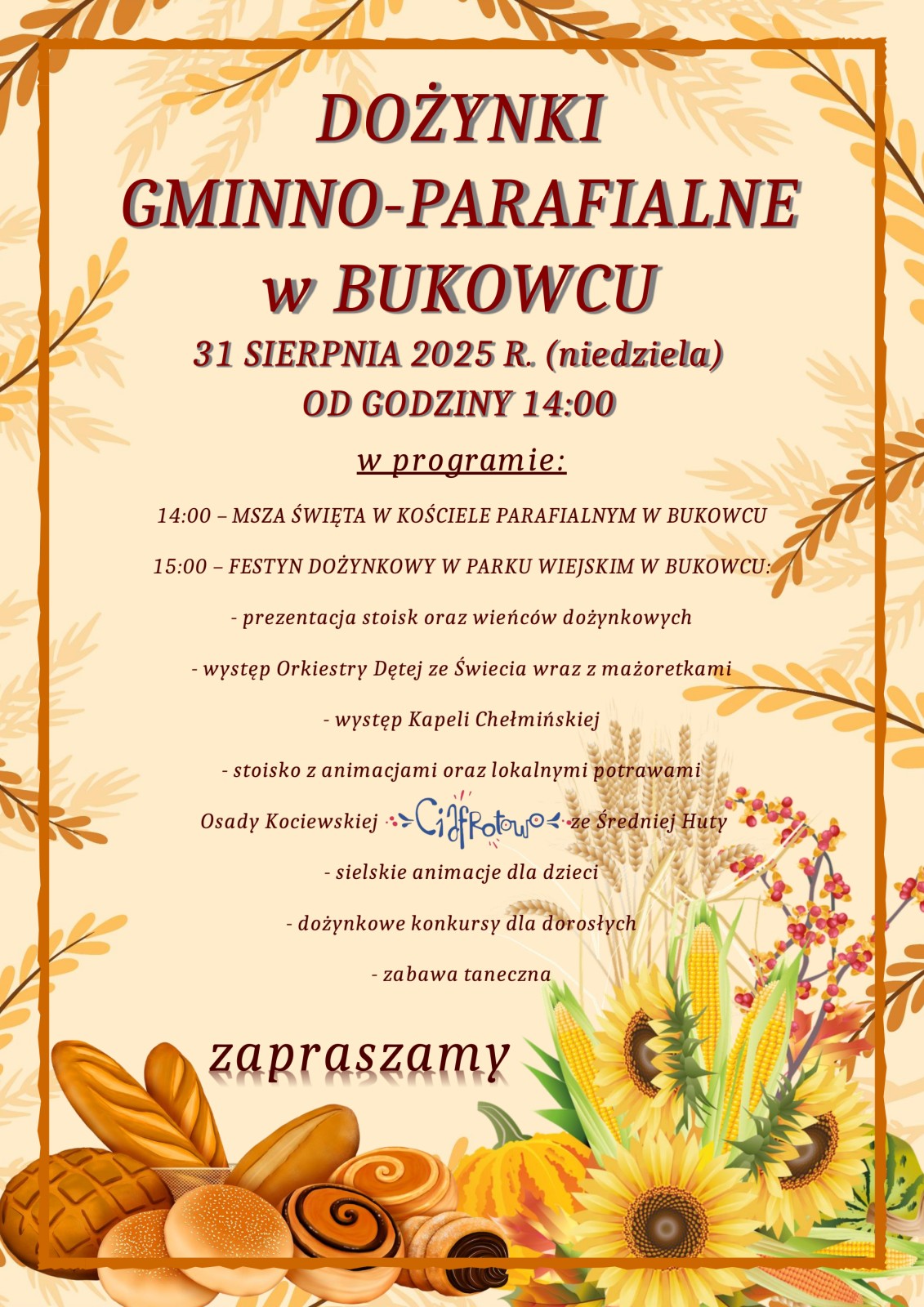 Dożynki gminne i parafialne w Bukowcu - plakat