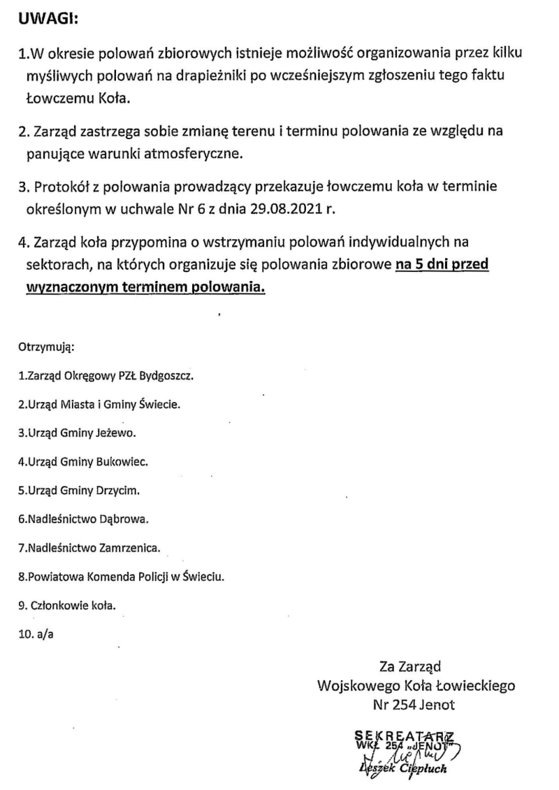 Plan polowań