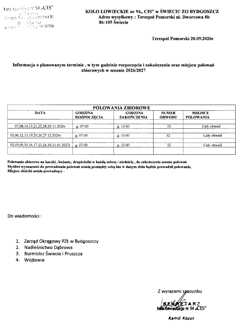 Plan polowań