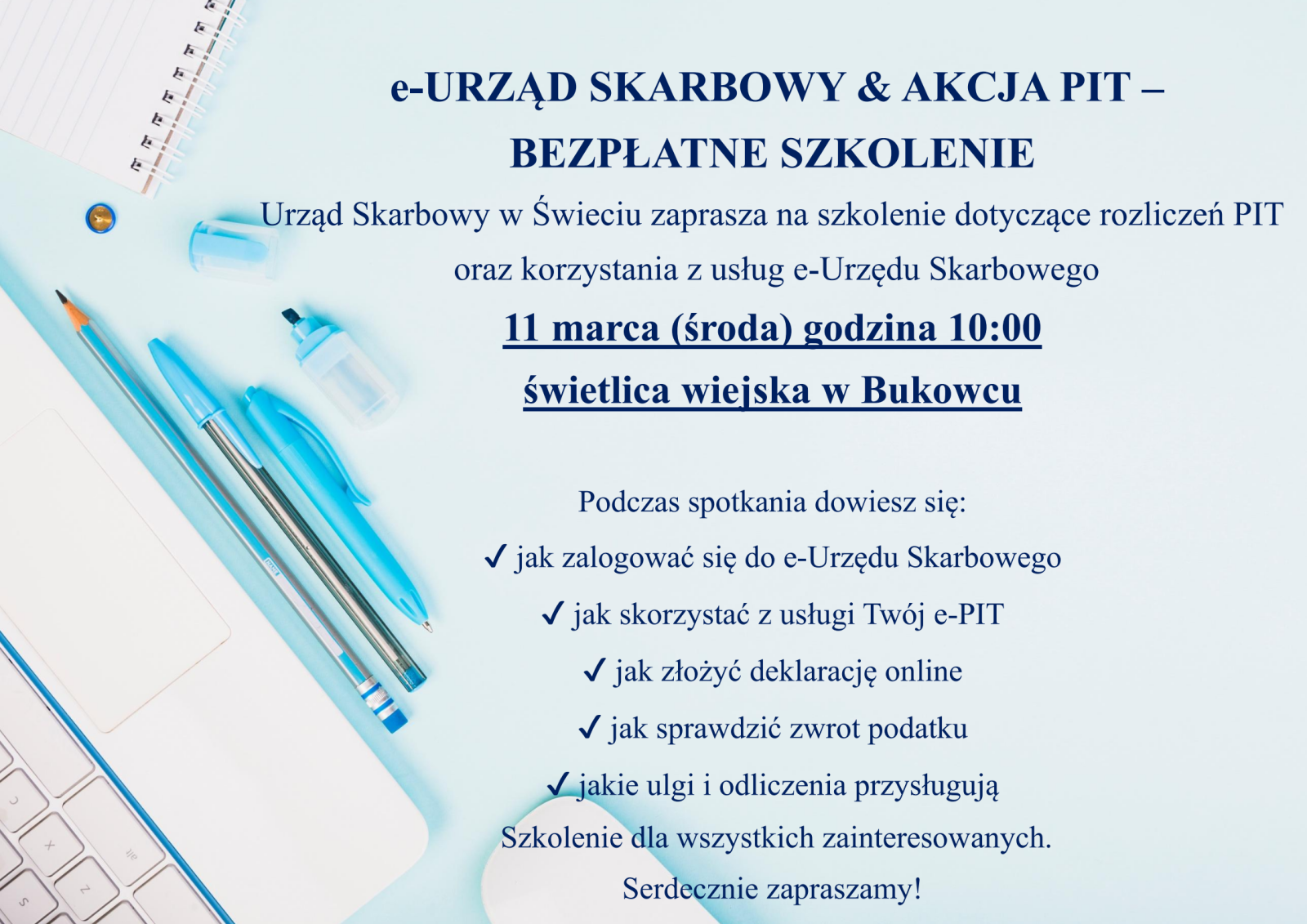 e-Urząd skarbowy & akcja PIT – bezpłatne szkolenia