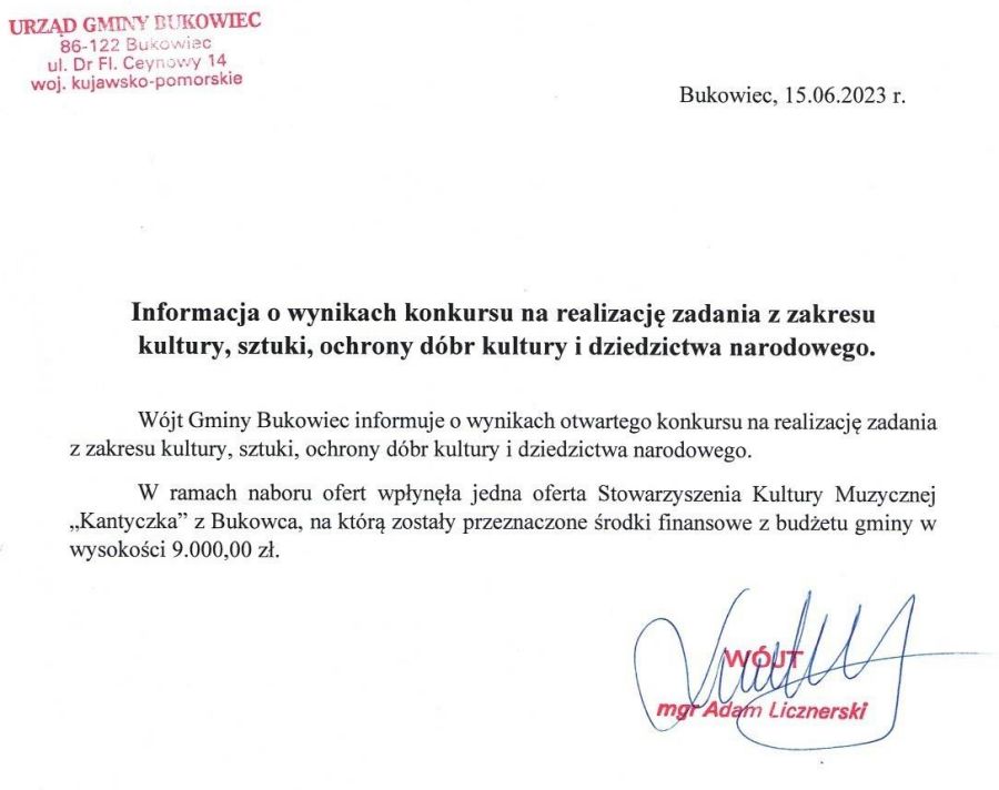 Informacja o wynikach konkursu