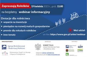 Webinar informacyjny - dotacje dla rolnictwa - plakat