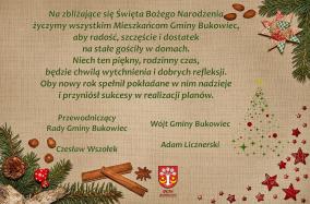 Życzenia świąteczne i noworoczne dla mieszkańców Gminy Bukowiec