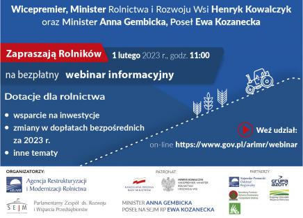 Webinar informacyjny - dotacje dla rolnictwa