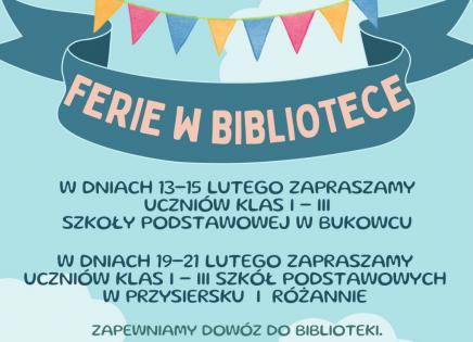Ferie w bibliotece w Bukowcu - plakat